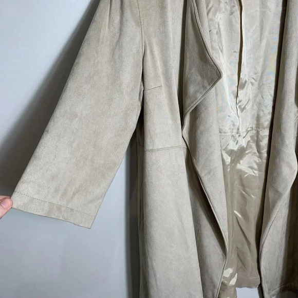 Sara Campbell Faux Suede Open Front Beige Cardigan Jacket Size Small 3/4 sleeves - Picture 2 of 9